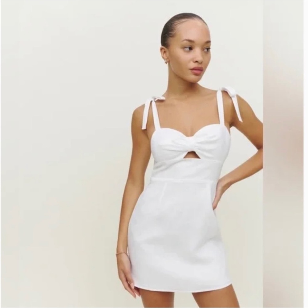 Reformation White Mini Linen Dress